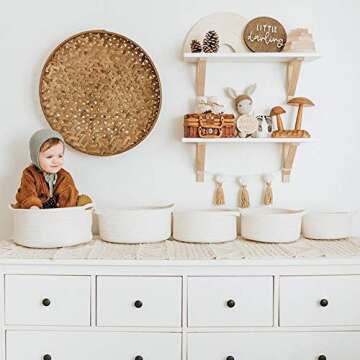 Storage Baskets Set of 5- Woven Basket Cotton Rope Bin, Small White Basket Organizer for Baby Nursery Laundry Kid's Toy Neutral Color