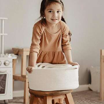 Storage Baskets Set of 5- Woven Basket Cotton Rope Bin, Small White Basket Organizer for Baby Nursery Laundry Kid's Toy Neutral Color