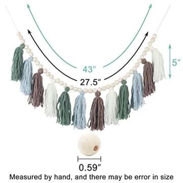 Tassel Garland with Wood Beads Boho Cotton Tassel Banner Wall Hangings Decor，Birthday Christmas Pa...