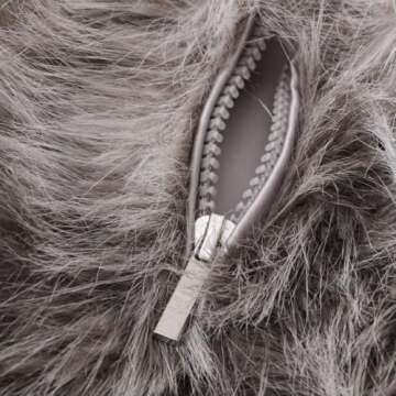 Amazhiyu Womens Faux Fur Zip-Up Cropped Jacket Long Sleeve Warm Winter Coat Brown, Medium