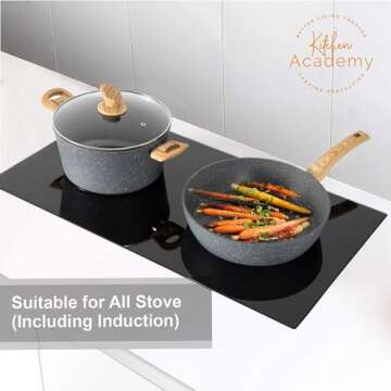 Kitchen Academy Granite Nonstick Cookware Set 17-Piece - Safe Cooking Essentials in Gray