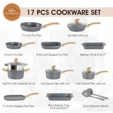 Kitchen Academy 17-Piece Granite Nonstick Cookware Set