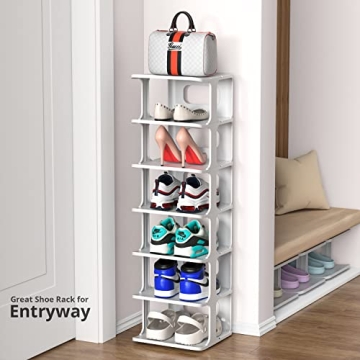 ZOINLIY Stackable Shoe Rack for Closet, 4 Tiers 2 Columns Shoe Rack Organizer for Bedroom, Entryway, Dorm Rooms, Grey Free Standing Shoe Storage Shelf, Plastic Shoe Cubby for Small Space