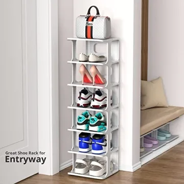 ZOINLIY Stackable Shoe Rack for Closet, 4 Tiers 2 Columns Shoe Rack Organizer for Bedroom, Entryway, Dorm Rooms, Grey Free Standing Shoe Storage Shelf, Plastic Shoe Cubby for Small Space