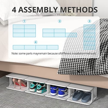 ZOINLIY Stackable Shoe Rack for Closet, 4 Tiers 2 Columns Shoe Rack Organizer for Bedroom, Entryway, Dorm Rooms, Grey Free Standing Shoe Storage Shelf, Plastic Shoe Cubby for Small Space