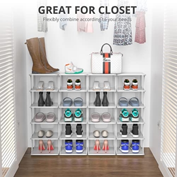 ZOINLIY Stackable Shoe Rack for Closet, 4 Tiers 2 Columns Shoe Rack Organizer for Bedroom, Entryway, Dorm Rooms, Grey Free Standing Shoe Storage Shelf, Plastic Shoe Cubby for Small Space