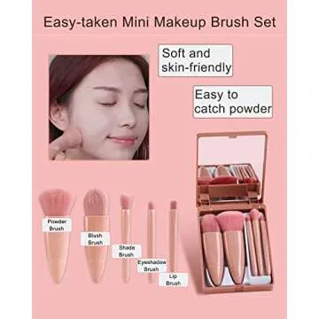 Golbylicc Compact Travel Makeup Brush Set with Mirror