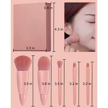 Golbylicc Travel Size Makeup Brushes Set Mini Makeup Brushes, Small Complete Function Cosmetic Brushes Kit with Case and Mirror Perfect for On The Go, 5PC (Mini Pink)
