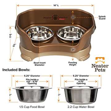 Neater Feeder Deluxe Mess Proof Dog Bowls Elevated for Small Breeds – Made in USA – No Spill Raised Dog Food Bowl Stand – Stainless Steel Dog Food and Water Bowl Set – Non-Tip & Non-Skid – Bronze