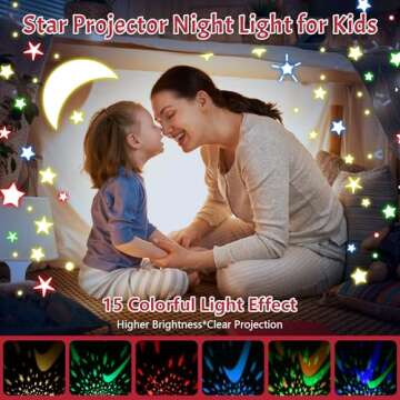 Star Projector Night Light for Kids - Snowflake & Starry Themes, 360° Rotation, 15 Color Modes, Per...