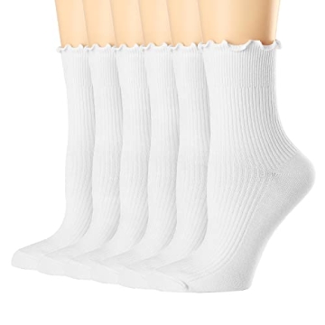Mcool Mary Womens Crew Socks Ruffle Turn-Cuff Dress Socks Casual Cotton Knit Warm Comfy Lettuce High...