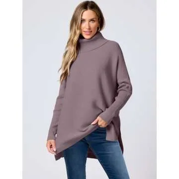 ANRABESS Women's Oversized Turtleneck Batwing Sleeve Spilt Casual Loose Knit Tunic Pullover Sweater ...