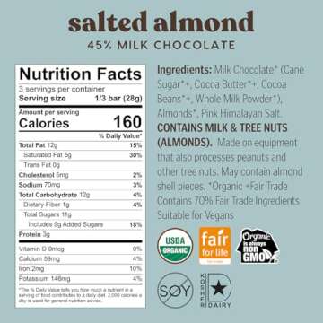 Theo Chocolate Salted Almond Organic Milk Chocolate Bar, 45% Cacao, 6 Pack | Fair Trade