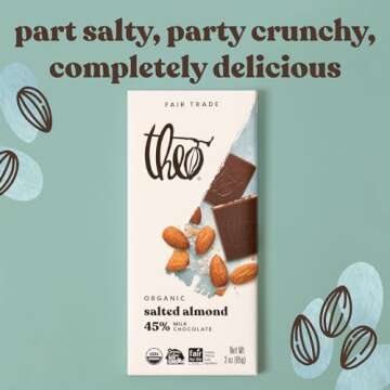 Theo Salted Almond Organic Milk Chocolate Bar 45% Cacao
