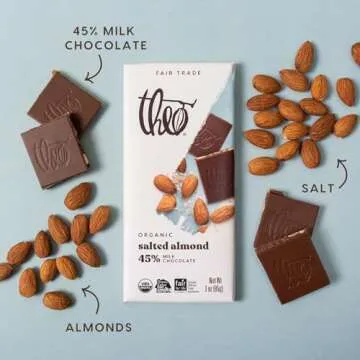 Theo Salted Almond Organic Milk Chocolate Bar 45% Cacao