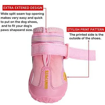 QUMY Dog Shoes for Large Dogs, Medium Dog Boots & Paw Protectors for Winter Snowy Day, Summer Hot Pavement, Waterproof in Rainy Weather, Outdoor Walking, Indoor Hardfloors Anti Slip Sole Pink 6