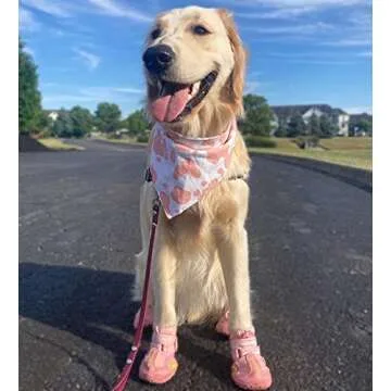 QUMY Dog Shoes for Large Dogs, Medium Dog Boots & Paw Protectors for Winter Snowy Day, Summer Hot Pavement, Waterproof in Rainy Weather, Outdoor Walking, Indoor Hardfloors Anti Slip Sole Pink 6