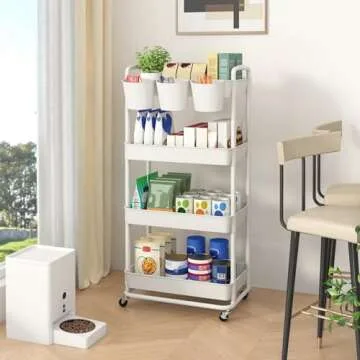 JIUYOTREE 4-Tier Rolling Storage Cart with Lockable Wheels
