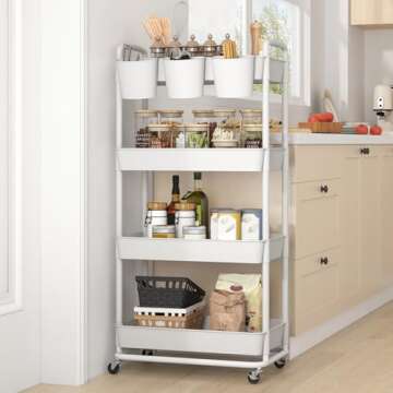 JIUYOTREE 4-Tier Rolling Storage Cart with Lockable Wheels