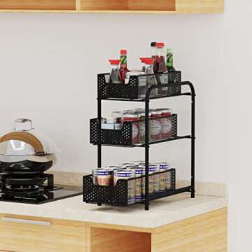 3-Tier Under Sink Cabinet Organizer with Drawers