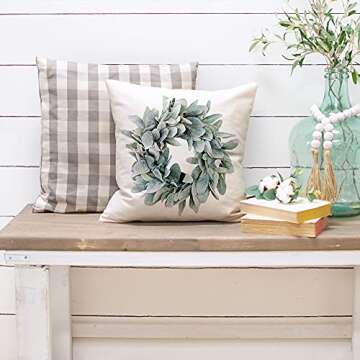 GEEORY Farmhouse Decor Pillow Covers 18x18 Inch Set of 4 Eucalyptus Wreath Bless Our Home Decorative...