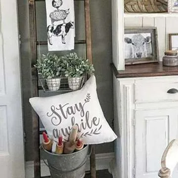 GEEORY Farmhouse Pillow Covers Set of 4 Eucalyptus Wreath