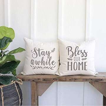 GEEORY Farmhouse Pillow Covers Set of 4 Eucalyptus Wreath
