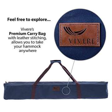 Vivere Double Cotton Hammock with Space Saving Steel Stand, Upgraded Polyester End Strings 450 lb Capacity - Premium Carry Bag Included - USA Grown Cotton (Cayo Reef)
