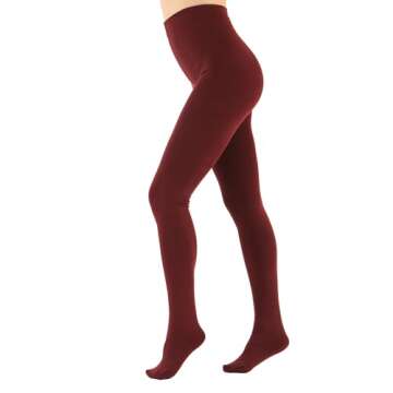 EVERSWE Women's Opaque Fleece Lined Tights, Thermal Tights (Wine Red,L)