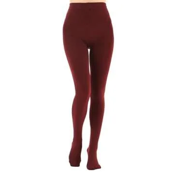 EVERSWE Women's Opaque Fleece Lined Tights, Thermal Tights (Wine Red,L)