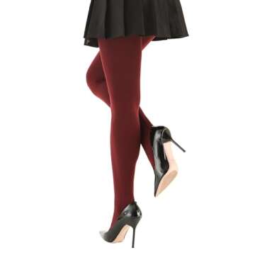 EVERSWE Women's Opaque Fleece Lined Tights, Thermal Tights (Wine Red,L)