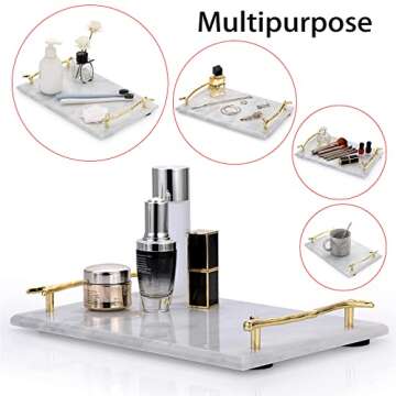 Hipiwe Natural Marble Stone Decorative Tray with Handle Handmade Vanity Organizer Tray Perfume Tray Catchall Tray for Bathroom Dresser Coffee Table Home Decor (12 x 8 inch) (Light Gray)