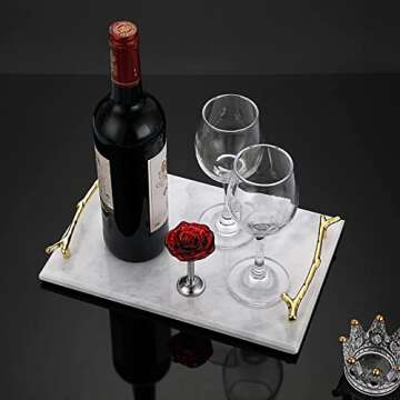 Hipiwe Natural Marble Stone Decorative Tray with Handle Handmade Vanity Organizer Tray Perfume Tray Catchall Tray for Bathroom Dresser Coffee Table Home Decor (12 x 8 inch) (Light Gray)