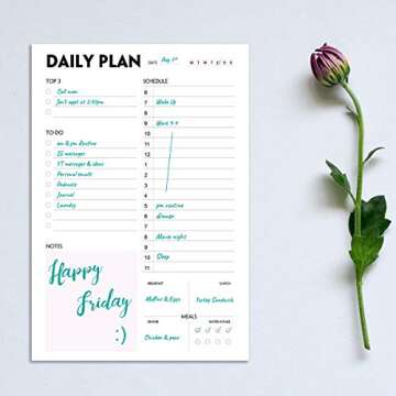 Daily Planner Notepad - A5 Calendar, Scheduler, Organizer with Priority, To Do List, Appointments, Notes, Meals and Water Intake Tracker, 50 Undated Tear-Off Sheets Planning Pad, 5.8"x8.25"