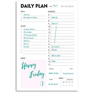 Daily Planner Notepad - A5 Calendar, Scheduler, Organizer with Priority, To Do List, Appointments, Notes, Meals and Water Intake Tracker, 50 Undated Tear-Off Sheets Planning Pad, 5.8"x8.25"