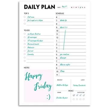 Daily Planner Notepad - A5 Calendar, Scheduler, Organizer with Priority, To Do List, Appointments, Notes, Meals and Water Intake Tracker, 50 Undated Tear-Off Sheets Planning Pad, 5.8"x8.25"