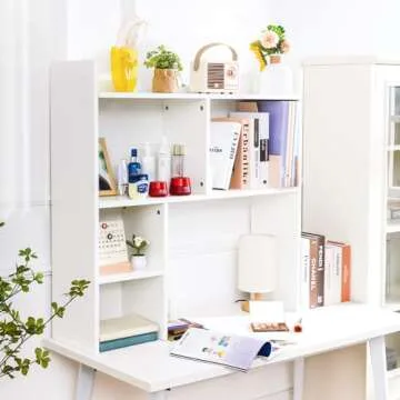 deli Desktop Shelf, Desk Hutch with 5 Shelves for Computer Desk, Desktop 3-Tier Display Rack, Multipurpose Wood Desktop Bookshelf Storage Organizer for Dorm Office Home