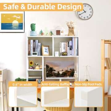 deli Desktop Shelf, Desk Hutch with 5 Shelves for Computer Desk, Desktop 3-Tier Display Rack, Multipurpose Wood Desktop Bookshelf Storage Organizer for Dorm Office Home