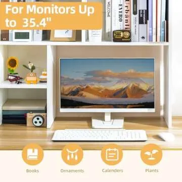 deli Desktop Shelf, Desk Hutch with 5 Shelves for Computer Desk, Desktop 3-Tier Display Rack, Multipurpose Wood Desktop Bookshelf Storage Organizer for Dorm Office Home