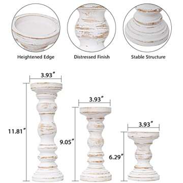 SwallowLiving Rustic Farmhouse Wood Pillar Candle Holder Set of 3 for Candlestick, White