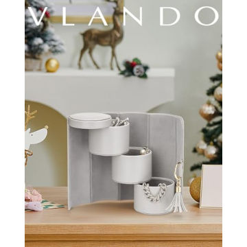 Vlando Gifts 2024 for Women, Girl - Travel Jewelry Oragnizer, 3-Layer Jewelry Storage Box, Travel Essential Accessories for Women, Birthday Gifts for Couples Mom Friends - Grey