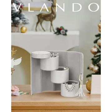 Vlando Gifts 2024 for Women, Girl - Travel Jewelry Oragnizer, 3-Layer Jewelry Storage Box, Travel Essential Accessories for Women, Birthday Gifts for Couples Mom Friends - Grey