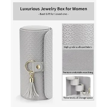 Vlando Gifts 2024 for Women, Girl - Travel Jewelry Oragnizer, 3-Layer Jewelry Storage Box, Travel Essential Accessories for Women, Birthday Gifts for Couples Mom Friends - Grey