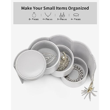 Vlando Gifts 2024 for Women, Girl - Travel Jewelry Oragnizer, 3-Layer Jewelry Storage Box, Travel Essential Accessories for Women, Birthday Gifts for Couples Mom Friends - Grey