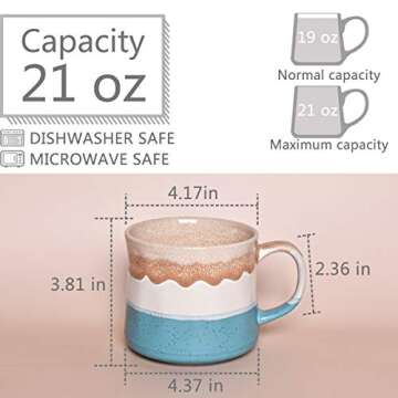 Bosmarlin Large Ceramic Coffee Mug, Big Tea Cup, 7 Colors to Choose, 21 Oz, Dishwasher and Microwave...