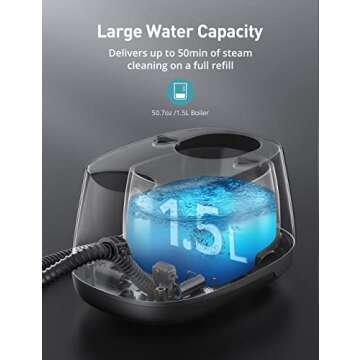 Aspiron Steamer with 21 Accessories, Portable Multipurpose Steam Cleaner for Car 5 Mins Heating with 1.5L Tank, Heavy Duty Steam Cleaner Carpet and Upholstery, Floors, Tiles, Car