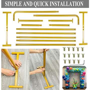 LANGXUN Heavy Duty Gold Metal Square Backdrop Stand Arch for Wedding Birthday Decoration, Graduation...