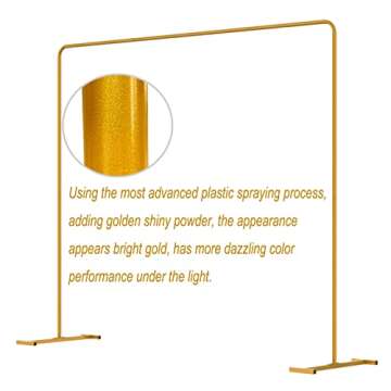 LANGXUN Heavy Duty Gold Metal Square Backdrop Stand Arch for Wedding Birthday Decoration, Graduation Decorations, Ceremony Reception, Event Party Supplies, Baby Shower Photo Booth Background Supplies
