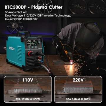 bestarc Plasma Cutter, Non Touch Pilot Arc, Air Sensor Technology, Large Digital Display Screen, BTC500DP 7Gen 50Amps 110/220V Dual Voltage, IGBT Plasma Cutter Machine (BTC500DP 7GEN 110/220V)