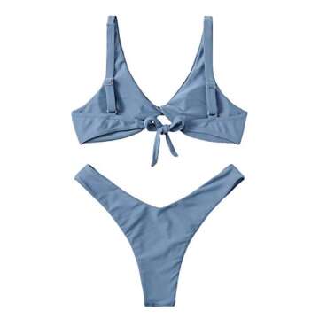 Verdusa Women's Twist Front High Cut Thong Two Piece Bikini Set Swimsuit Slate Blue S